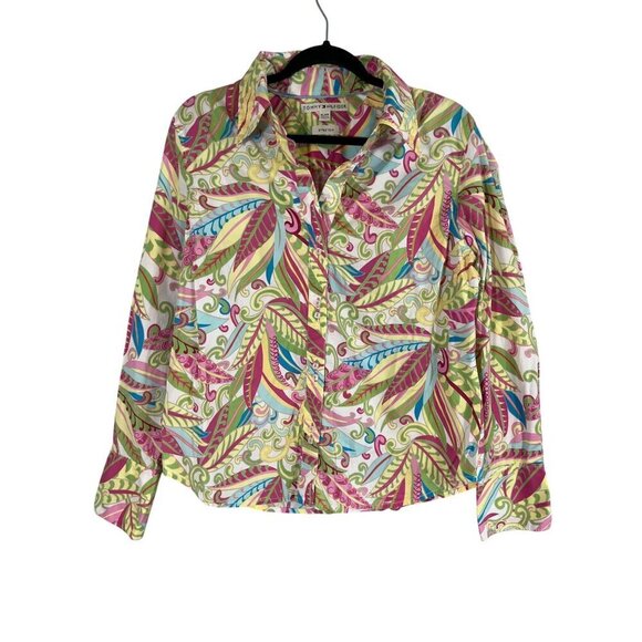 Tommy Hilfiger Top Women XL Pink Floral Tropical Summer Boho Western Retro 80s - Picture 1 of 10